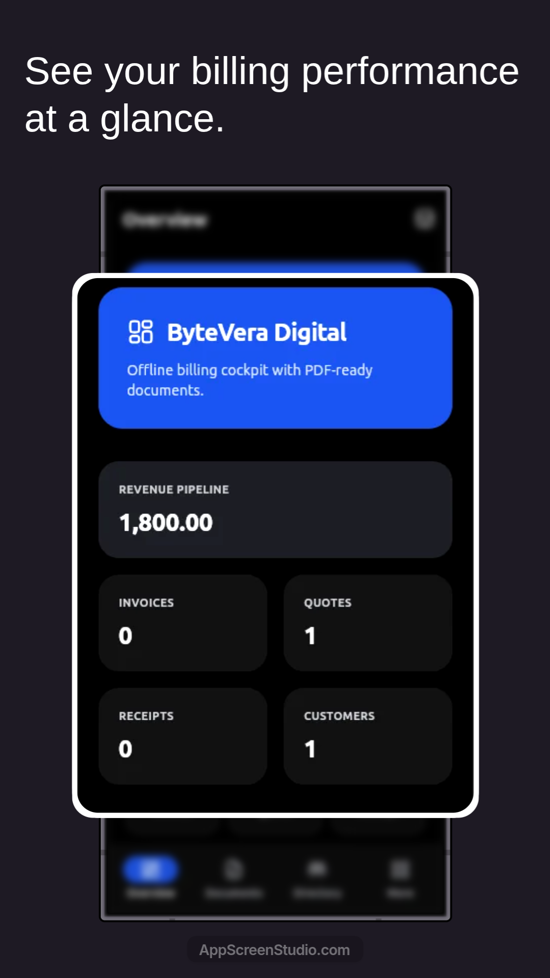 InvoiceFlow dashboard showing revenue pipeline and document counters